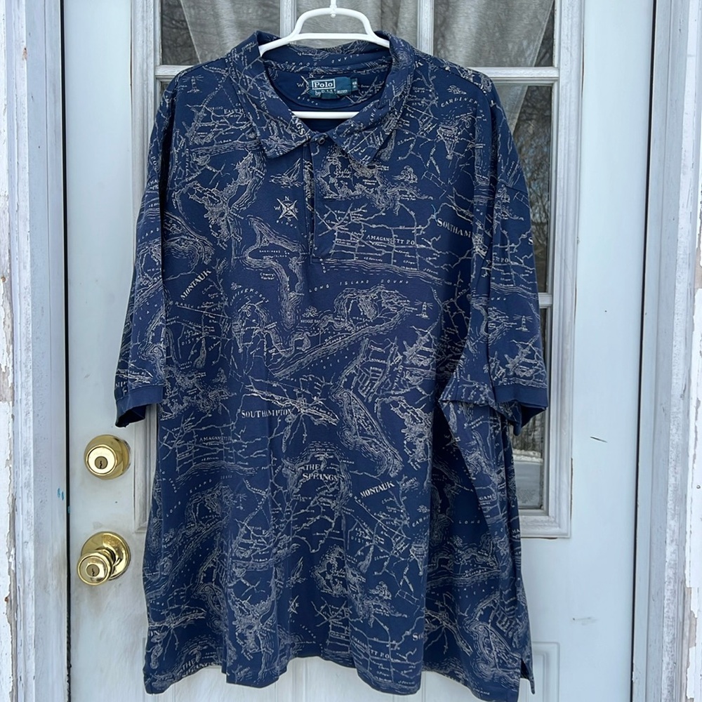 Polo Ralph Lauren South Hampton Montauk Long Island Map Polo Shirt~Mens 4XB Blue